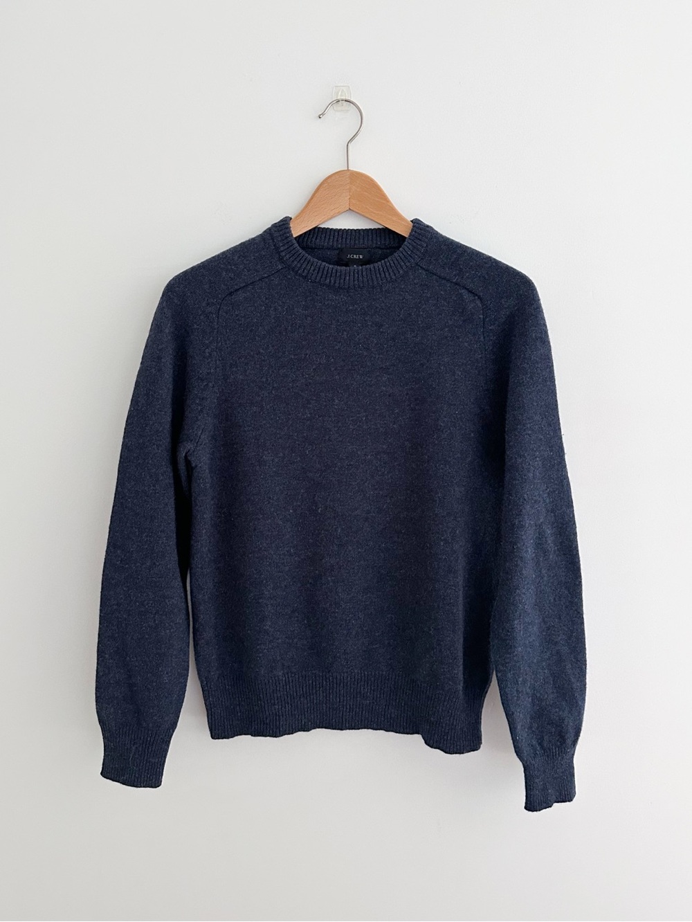 J. Crew 100% Lambswool Sweater Small Navy Blue Crewneck Classic Wool Pullover